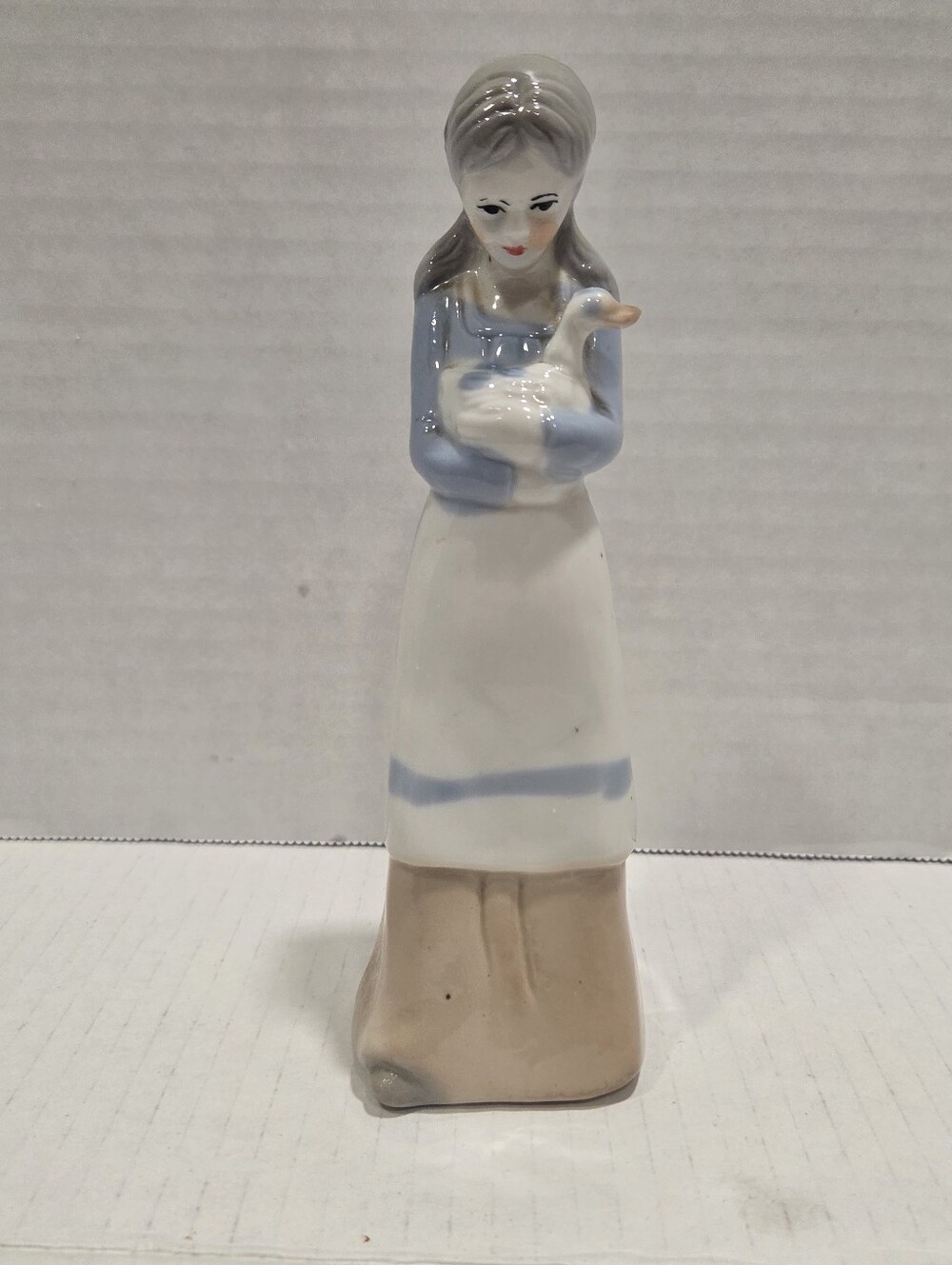 Vintage Porcelain Ceramic Girl With Goose Statue Figurine